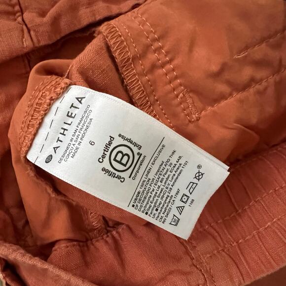 Athleta Voyager 100% Linen Shorts Orange Coral 6 Natural Fabric Travel Pockets - Picture 8 of 8